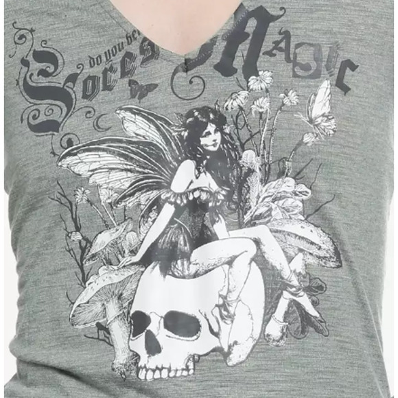 Thorn & Fable Tops - Thorn & Fable Large Cropped Green Skull Fairy Girls Mushroom Long-Sleeve Top HT